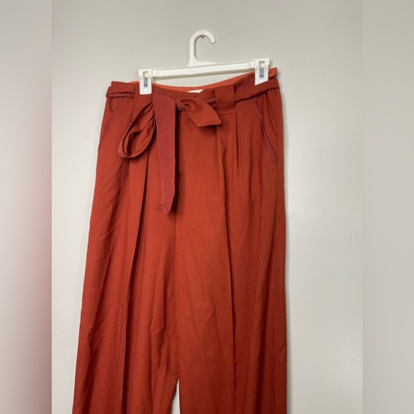 Anthropologie Rustic Orange Wide Leg Flowy Textured Waist  Tie Dress Pants 8T - Picture 3 of 11